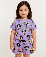 Kids' Co-ord Cotton T-Shirt & Shorts Set | Football + Goat + Dino + PowerPuff All-Over Print Designs