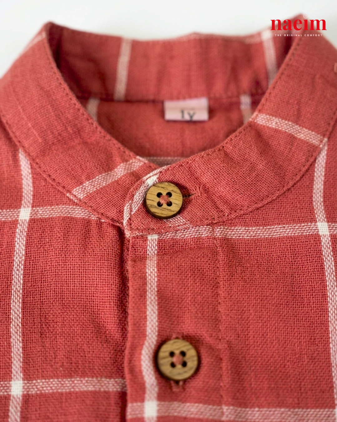 Boys Rust Red Windowpane Check Shirt and Beige Cotton Shorts Co-ord Set