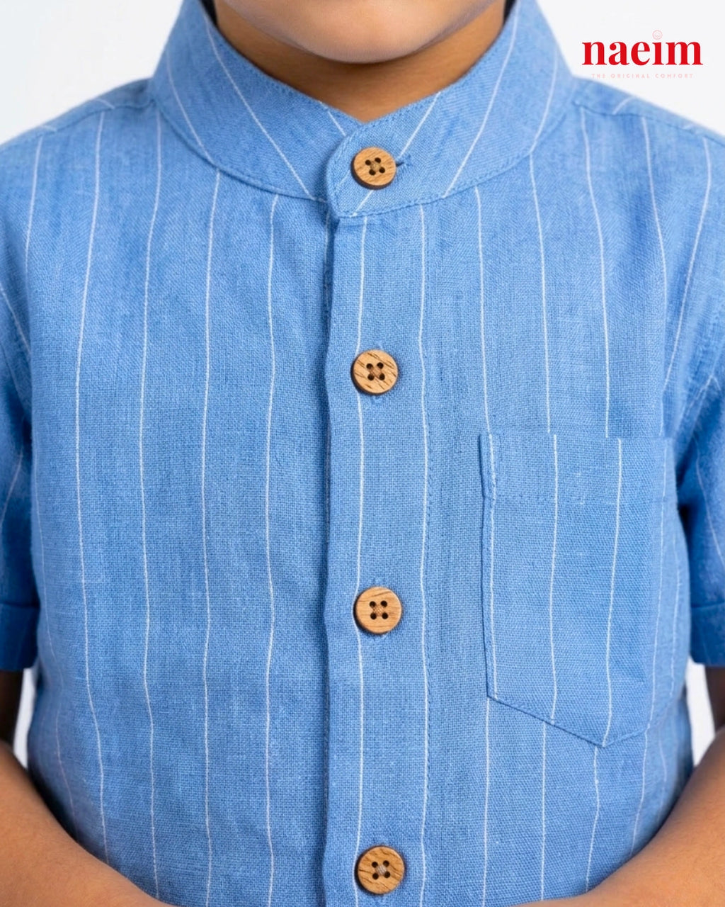 Boys Blue Pinstripe Cotton Shirt and Shorts Co-ord Set – Mandarin Collar