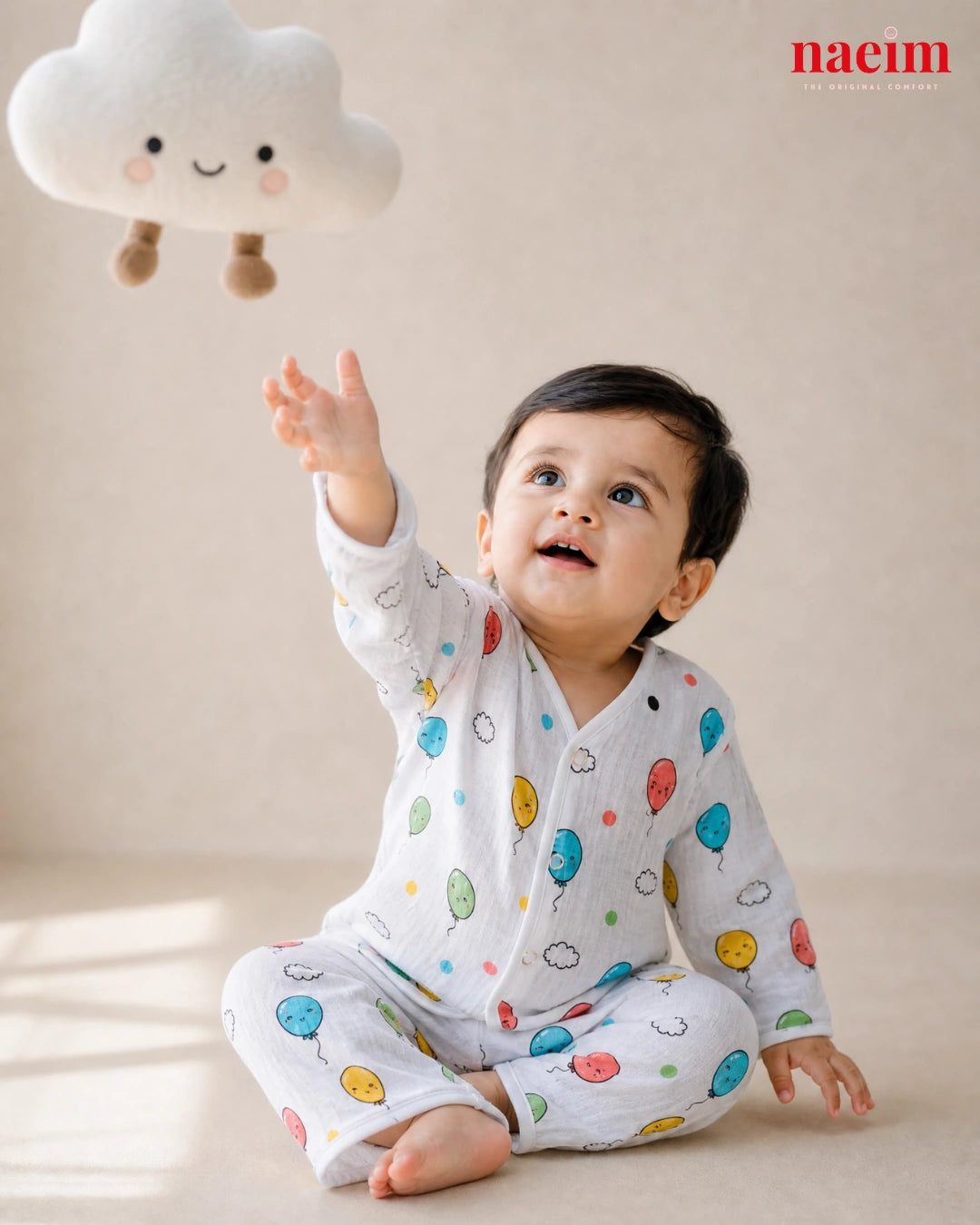 Muslin Full Sleeve Pajama Set for Babies – Balloon Party Print | 100% Cotton Night Suit | Soft All-Season Baby Sleepwear