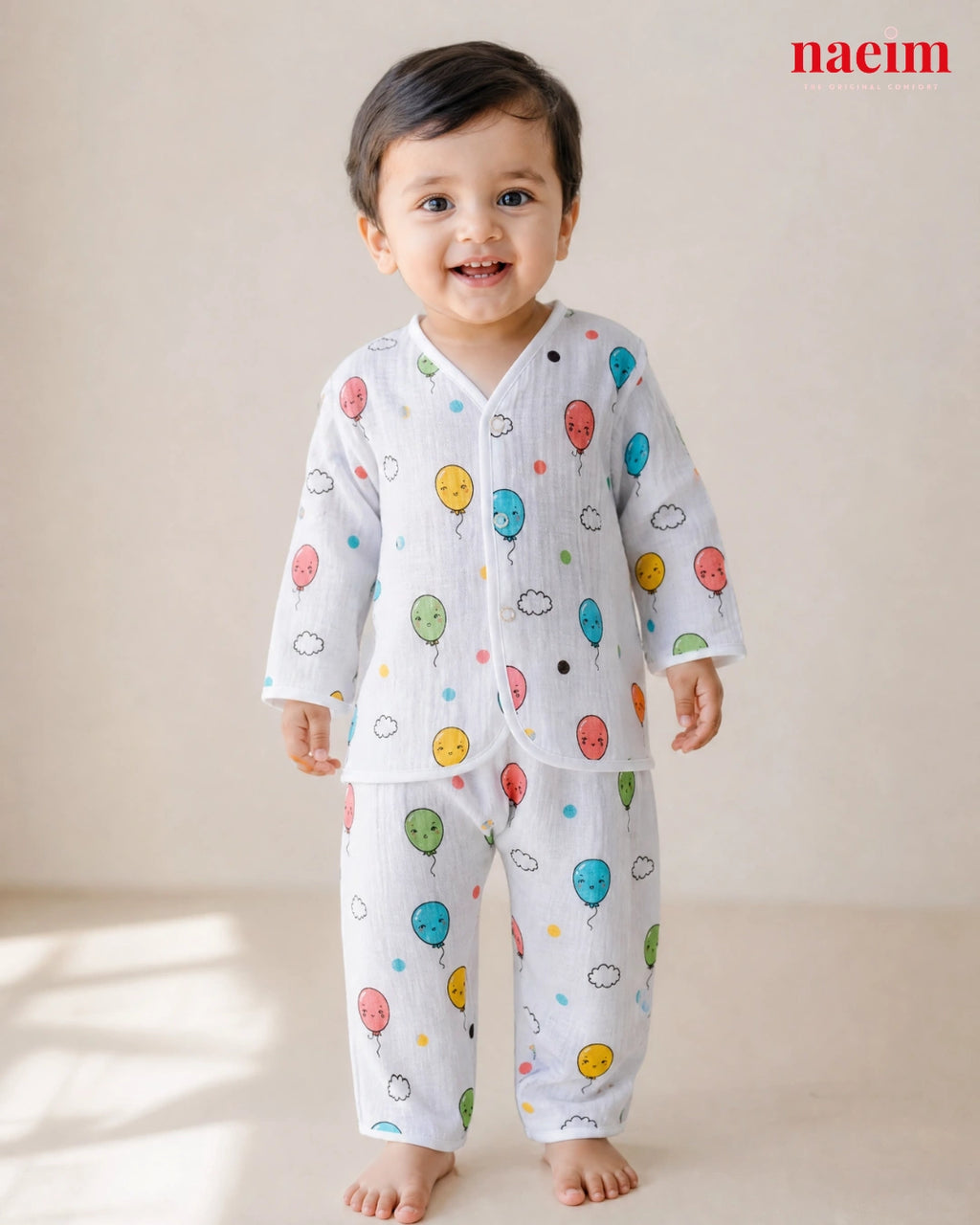 Muslin Full Sleeve Pajama Set for Babies – Balloon Party Print | 100% Cotton Night Suit | Soft All-Season Baby Sleepwear