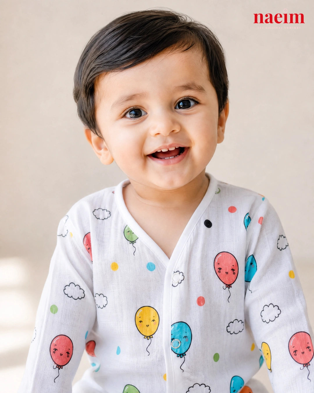 Muslin Full Sleeve Pajama Set for Babies – Balloon Party Print | 100% Cotton Night Suit | Soft All-Season Baby Sleepwear