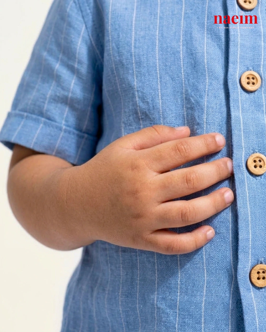 Boys Blue Pinstripe Cotton Shirt and Shorts Co-ord Set – Mandarin Collar