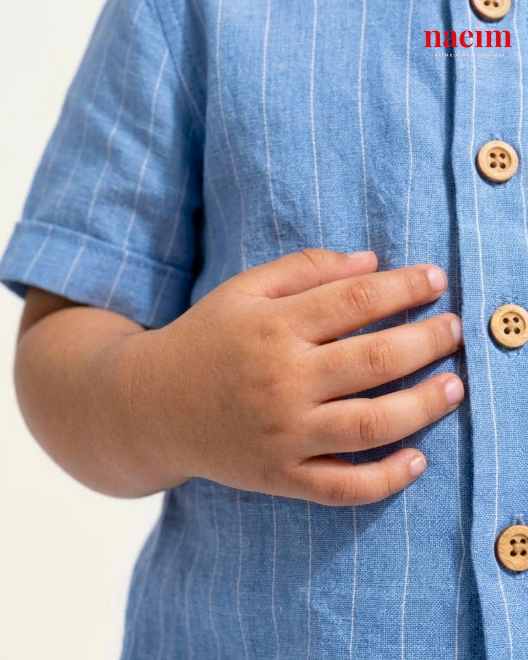Boys Blue Pinstripe Cotton Shirt and Shorts Co-ord Set – Mandarin Collar