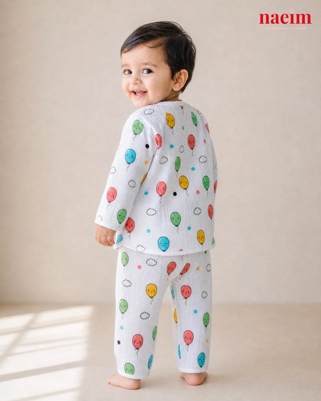 Muslin Full Sleeve Pajama Set for Babies – Balloon Party Print | 100% Cotton Night Suit | Soft All-Season Baby Sleepwear