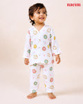 Muslin Full Sleeve Night Suit Set – Donut Print | 100% Cotton Baby Pajama Set | Soft All-Season Sleepwear