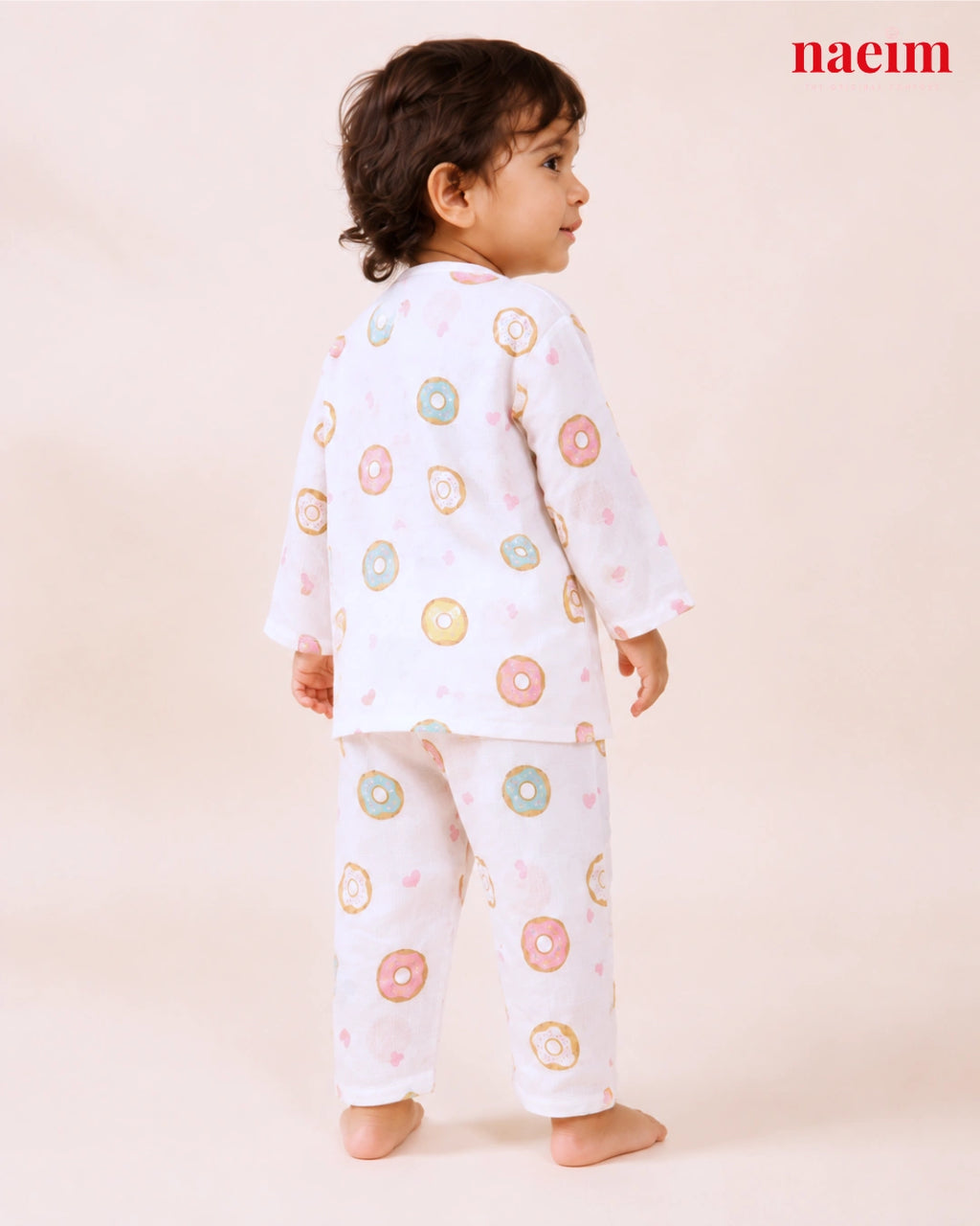 Muslin Full Sleeve Night Suit Set – Donut Print | 100% Cotton Baby Pajama Set | Soft All-Season Sleepwear
