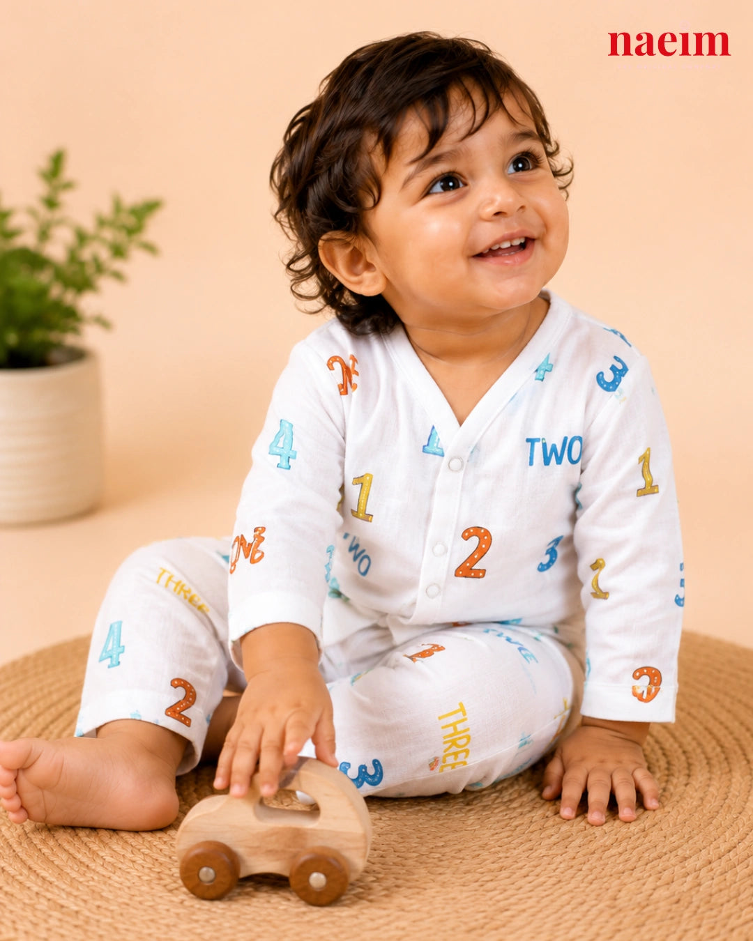 Muslin Full Sleeve Night Suit Set for Babies – Numbers Print | 100% Cotton Muslin Pajama Set | Soft All-Season Baby Sleepwear