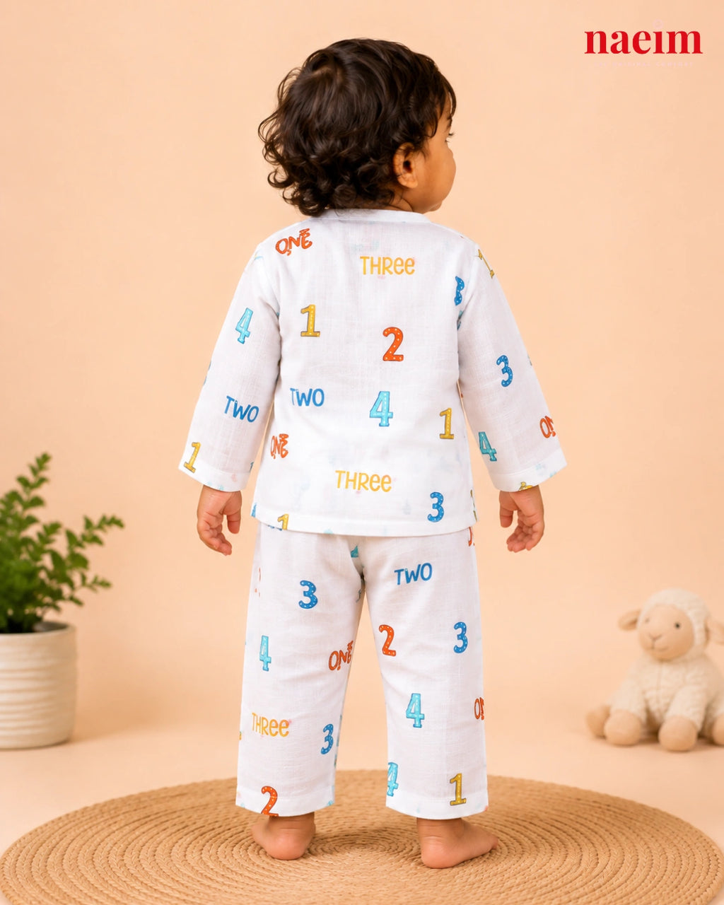 Muslin Full Sleeve Night Suit Set for Babies – Numbers Print | 100% Cotton Muslin Pajama Set | Soft All-Season Baby Sleepwear
