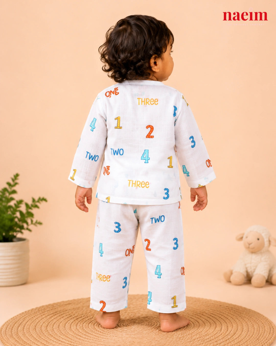 Muslin Full Sleeve Night Suit Set for Babies – Numbers Print | 100% Cotton Muslin Pajama Set | Soft All-Season Baby Sleepwear