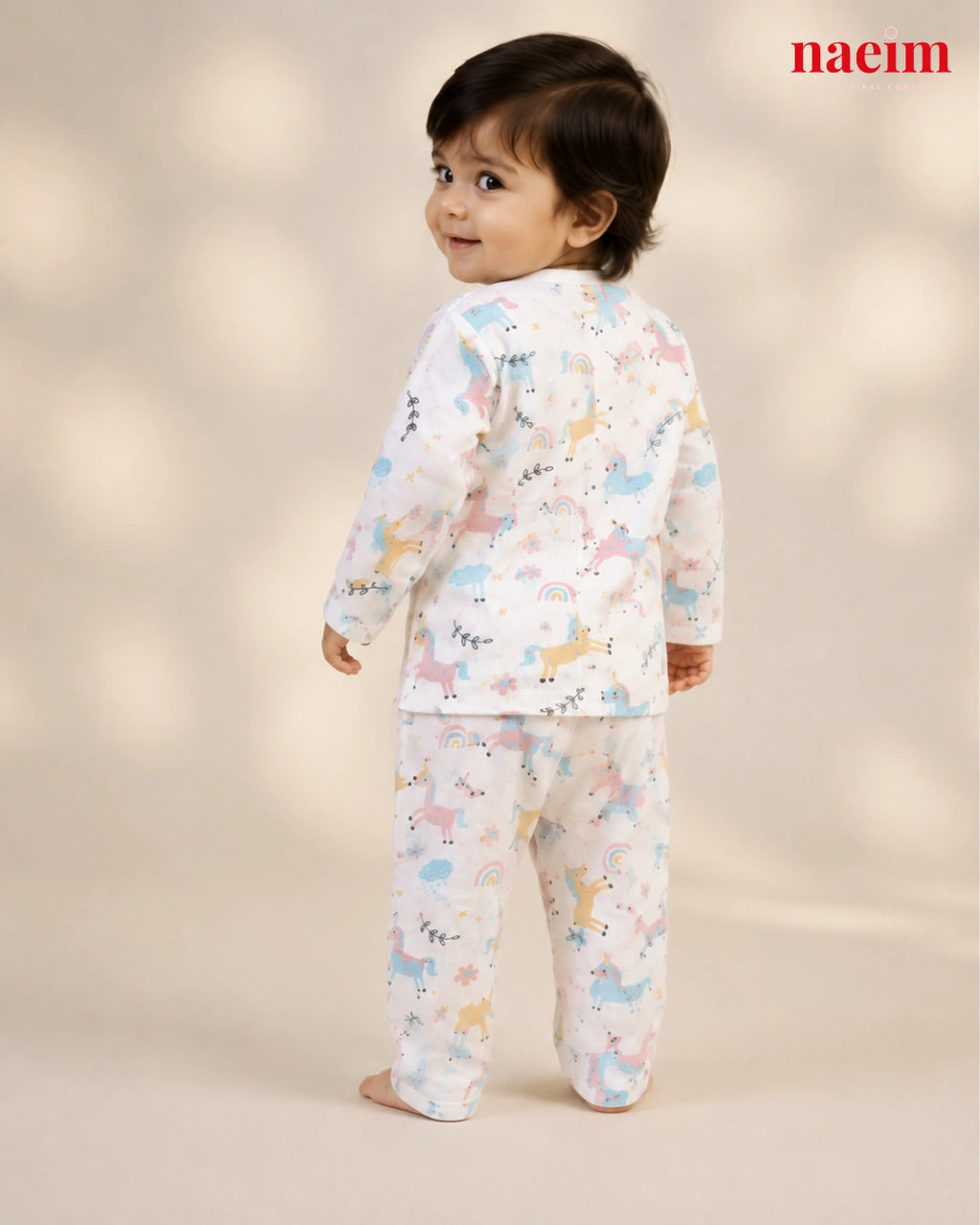 Muslin Full Sleeve Night Suit Set for Babies – Unicorn Rainbow Print | 100% Cotton Muslin Pajama Set | Soft All-Season Baby Sleepwear