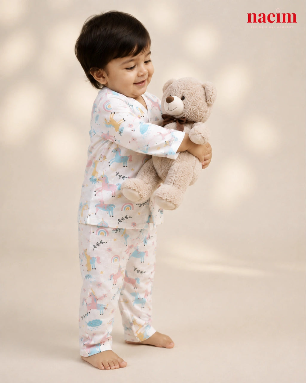 Muslin Full Sleeve Night Suit Set for Babies – Unicorn Rainbow Print | 100% Cotton Muslin Pajama Set | Soft All-Season Baby Sleepwear