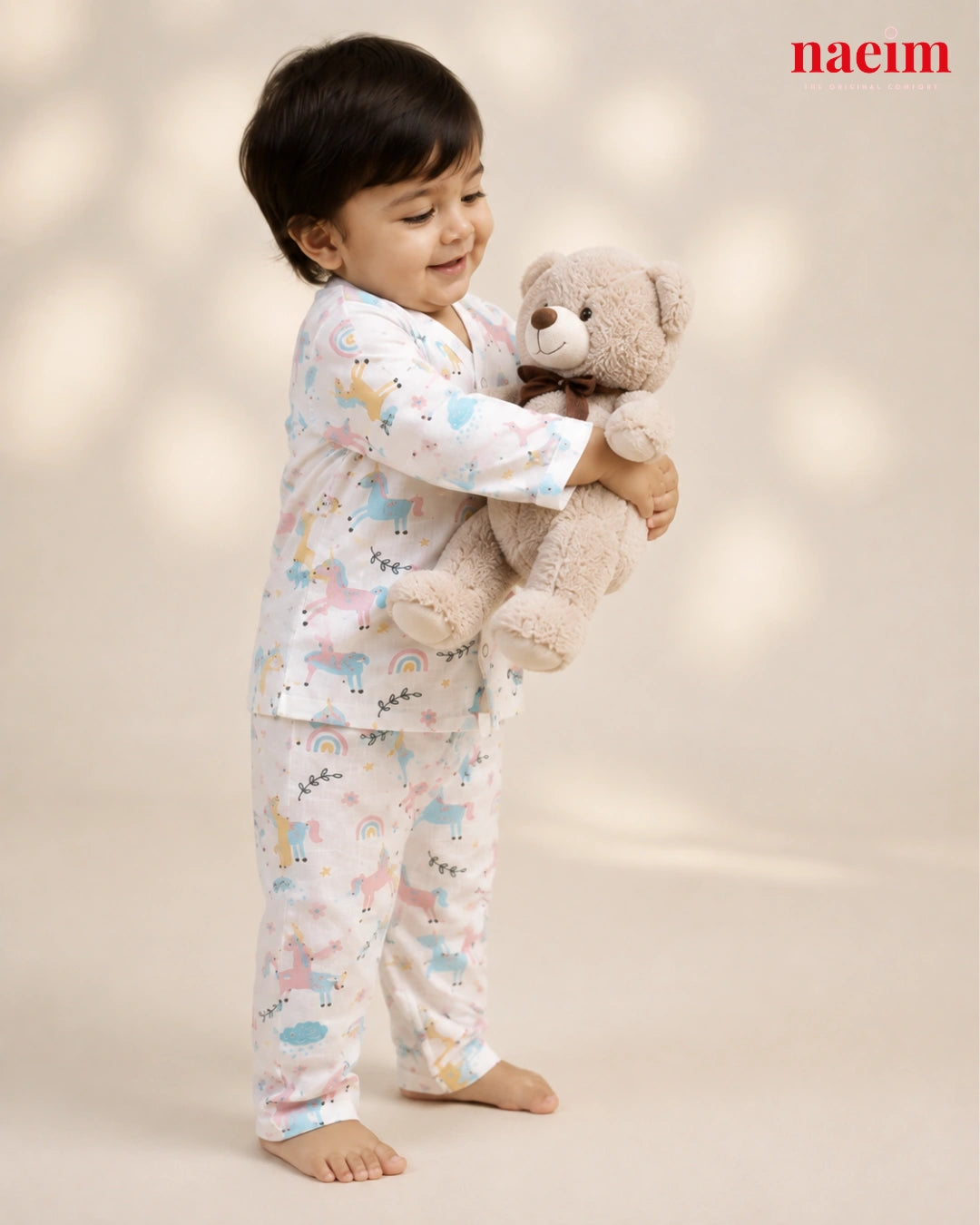 Muslin Full Sleeve Night Suit Set for Babies – Unicorn Rainbow Print | 100% Cotton Muslin Pajama Set | Soft All-Season Baby Sleepwear