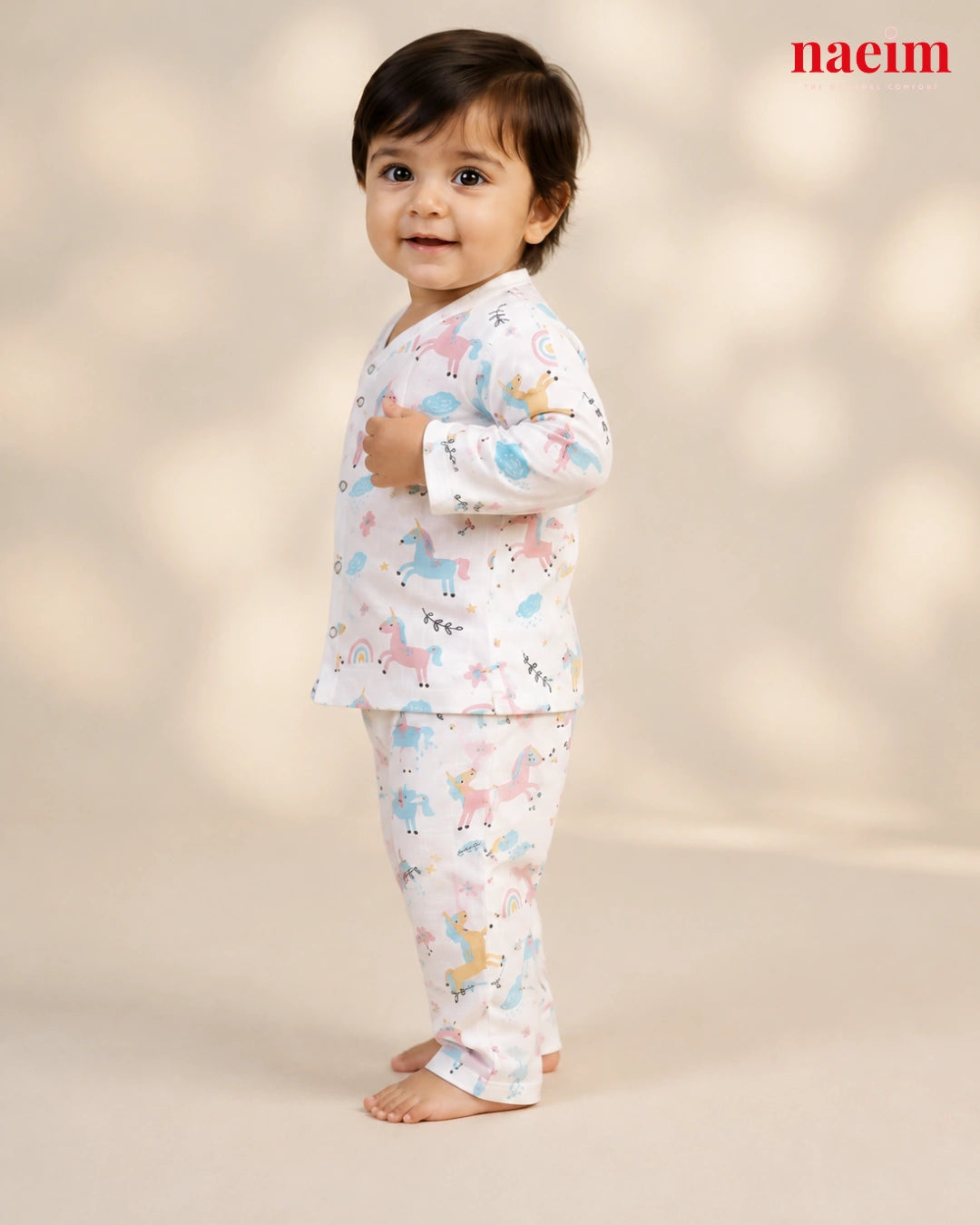 Muslin Full Sleeve Night Suit Set for Babies – Unicorn Rainbow Print | 100% Cotton Muslin Pajama Set | Soft All-Season Baby Sleepwear