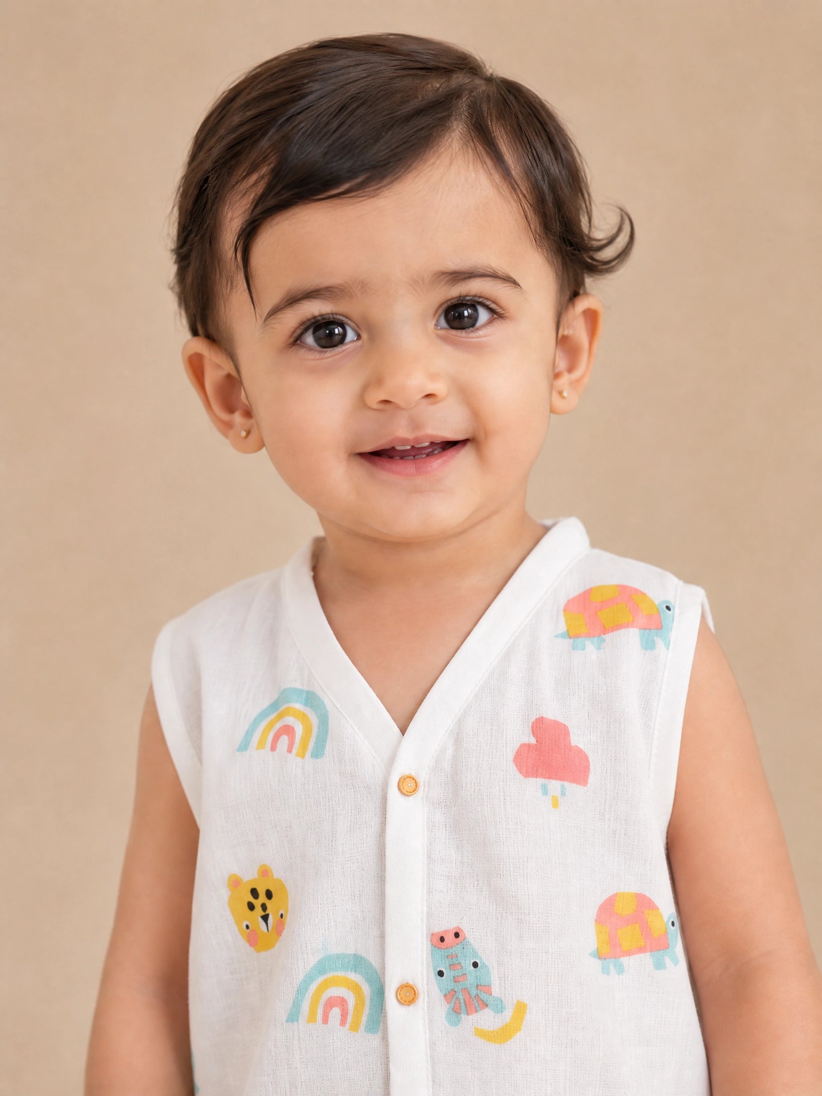 NAEIM Premium Muslin Jabla & Shorts Set for Babies – Rainbow Safari Print