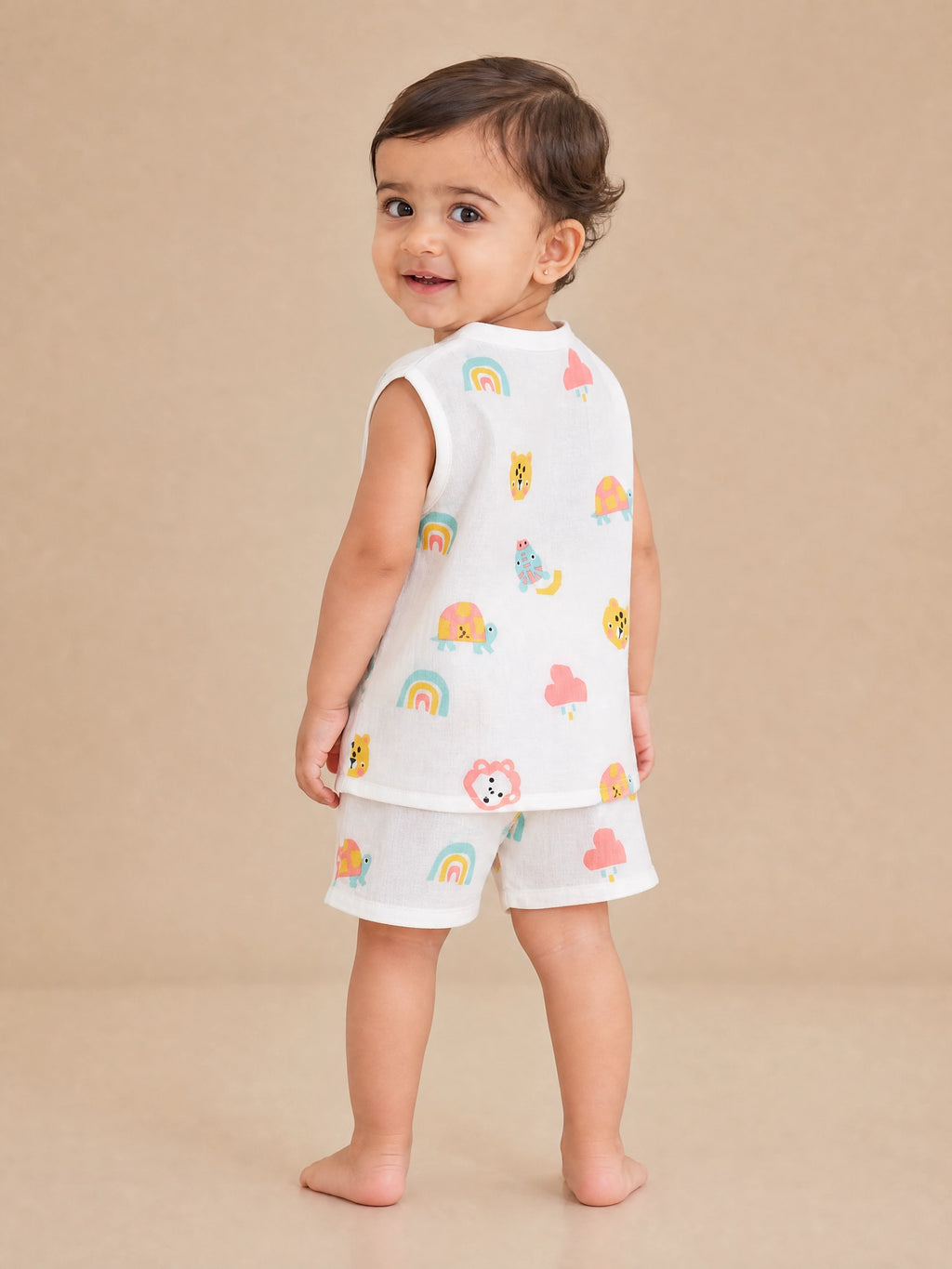 NAEIM Premium Muslin Jabla & Shorts Set for Babies – Rainbow Safari Print