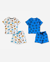 Children's pajama set with dinosaur and soccer pattern on a white background