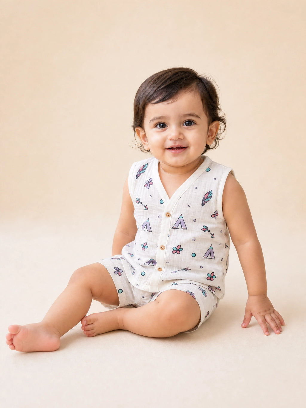 NAEIM Premium Cotton Muslin Jabla & Shorts Set – Boho Adventure Print