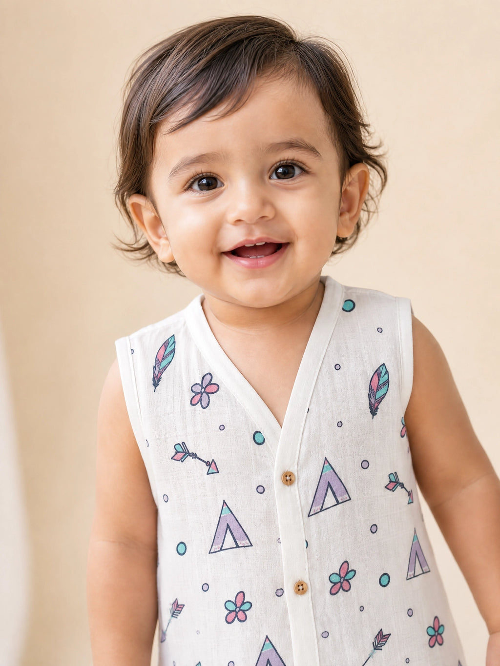 NAEIM Premium Cotton Muslin Jabla & Shorts Set – Boho Adventure Print