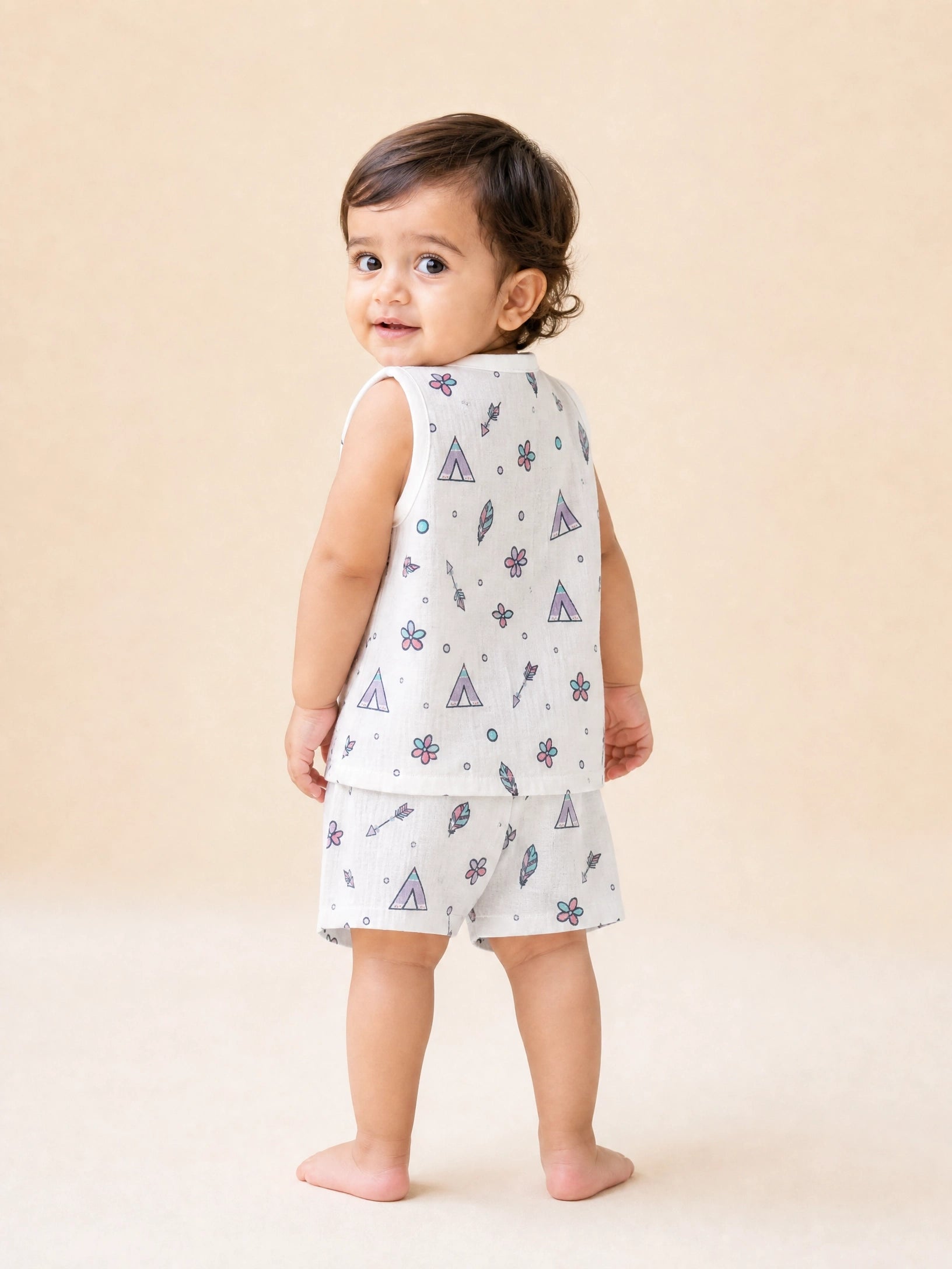 NAEIM Premium Cotton Muslin Jabla & Shorts Set – Boho Adventure Print