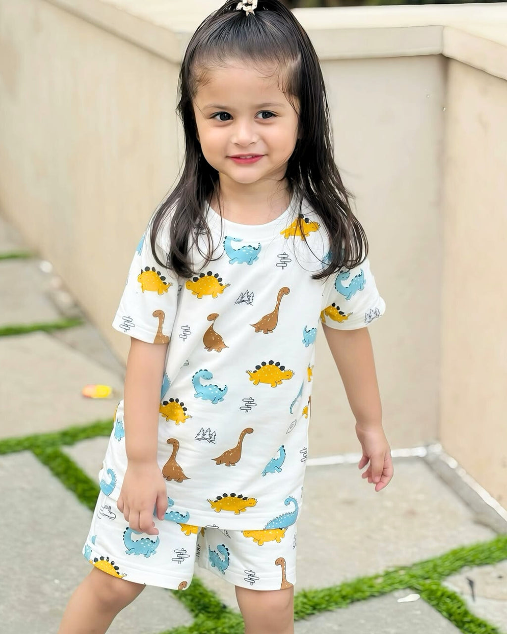 Kids' Co-ord Cotton T-Shirt & Shorts Set| Dino All-Over Print Designs