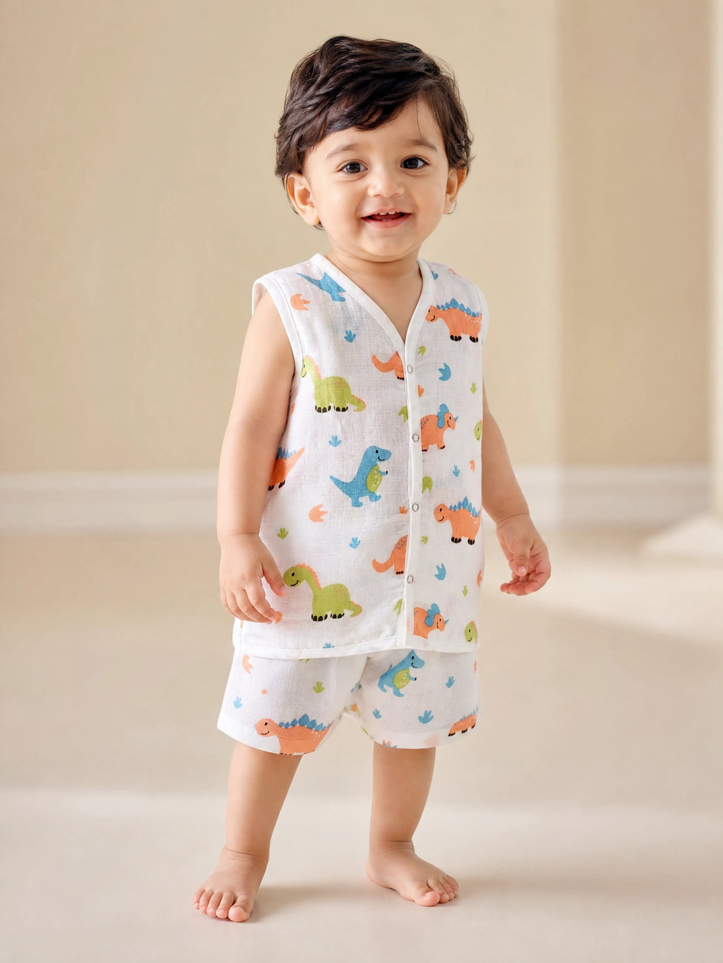 NAEIM Premium Muslin Jabla & Shorts Set – Dinosaur Print