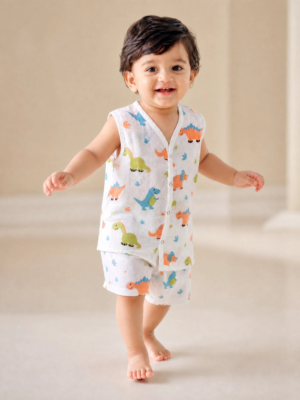 NAEIM Premium Muslin Jabla & Shorts Set – Dinosaur Print