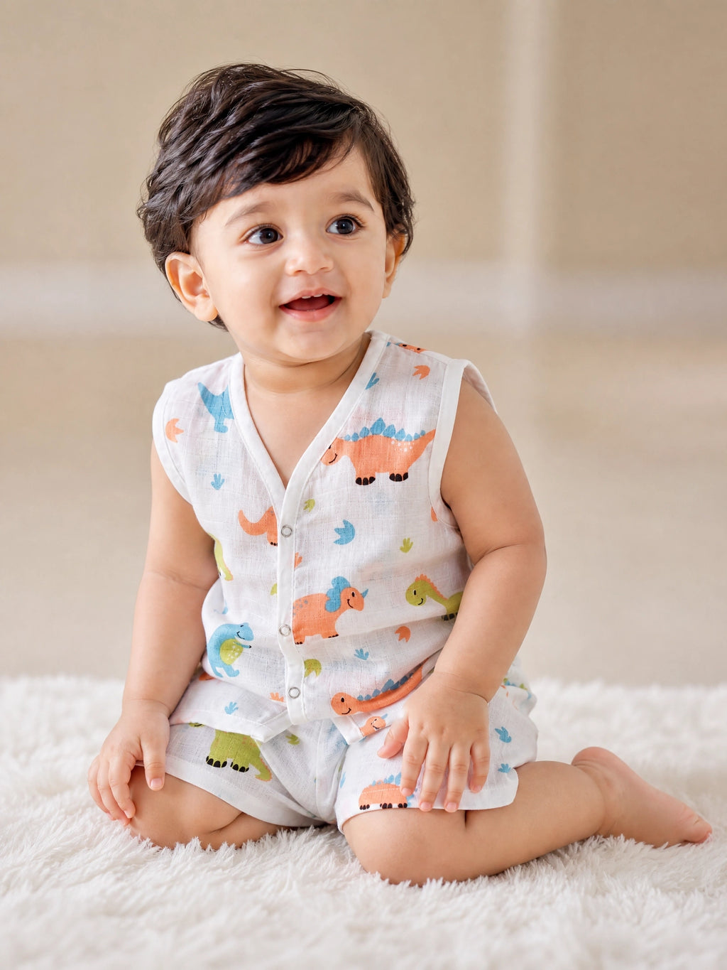 NAEIM Premium Muslin Jabla & Shorts Set – Dinosaur Print