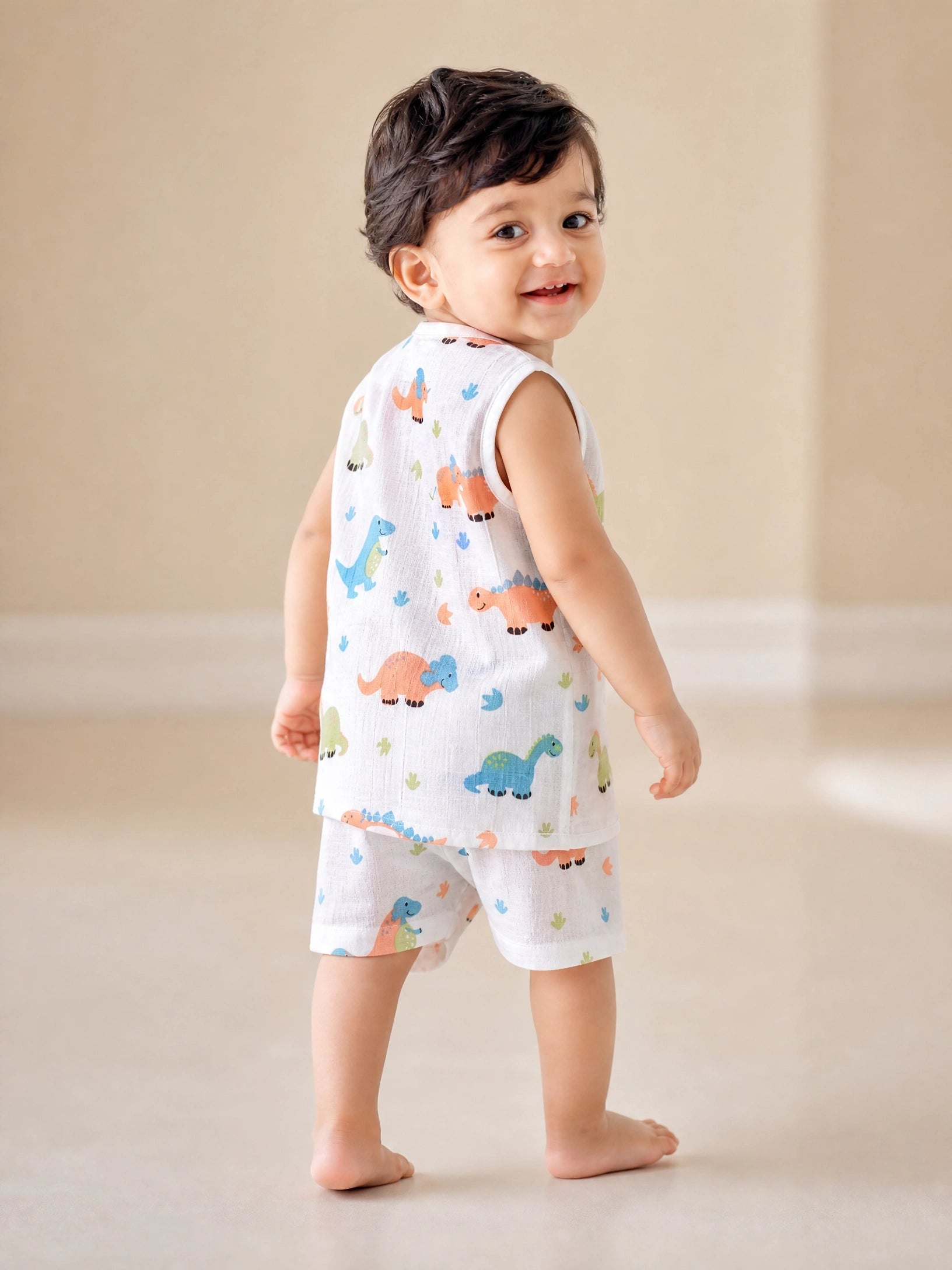 NAEIM Premium Muslin Jabla & Shorts Set – Dinosaur Print