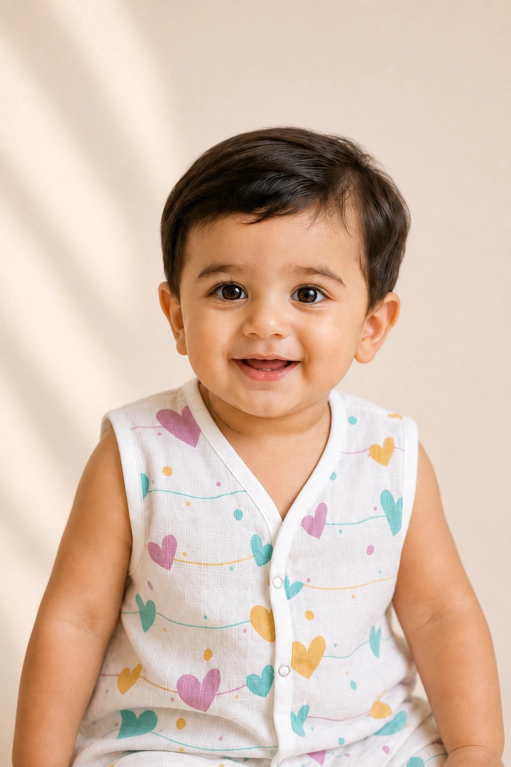 NAEIM Premium Cotton Muslin Jabla & Shorts Set – Pastel Hearts Print