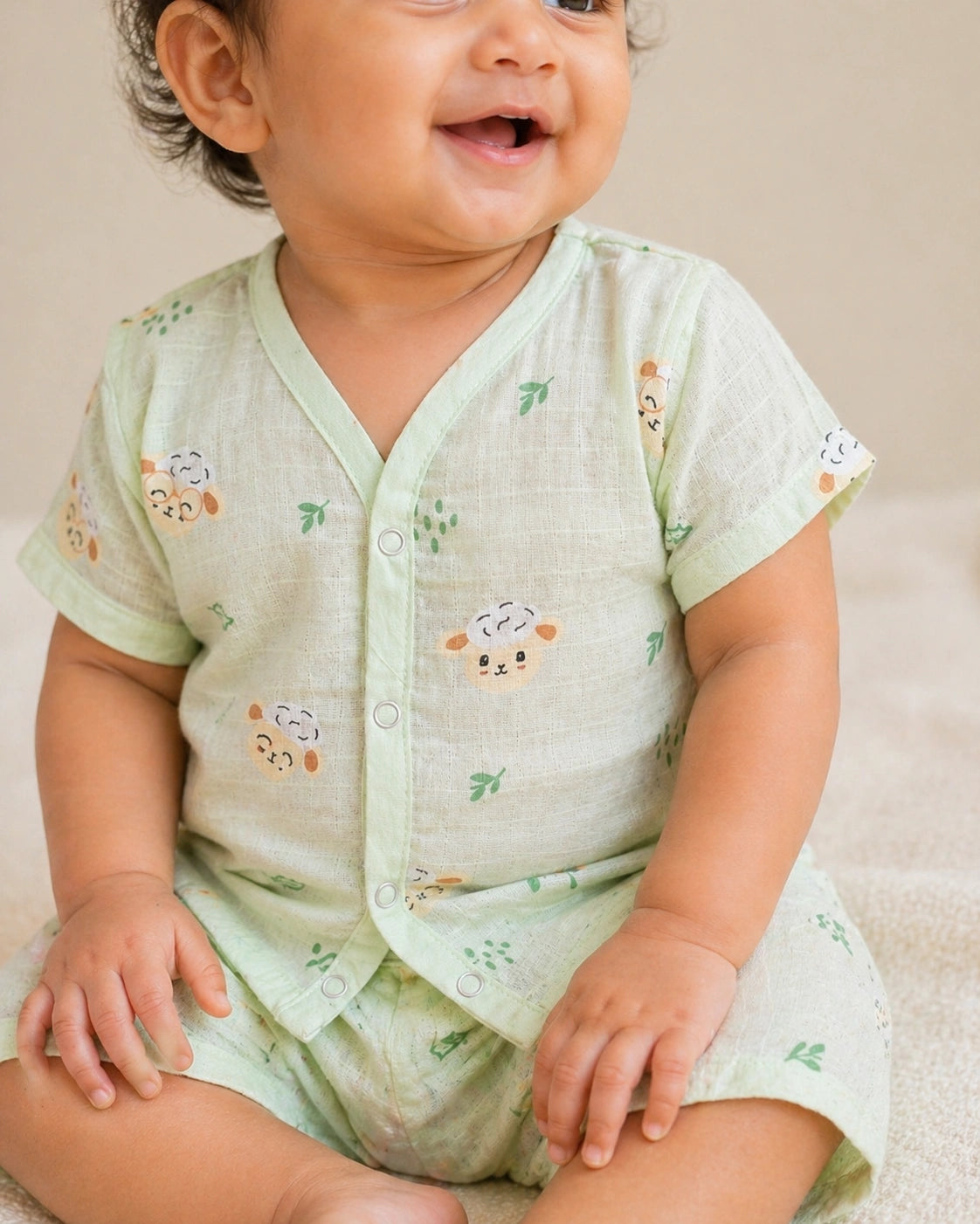 Premium Little Lamb Muslin Jabla and Short Set: Ultra-Soft Summer Wear
