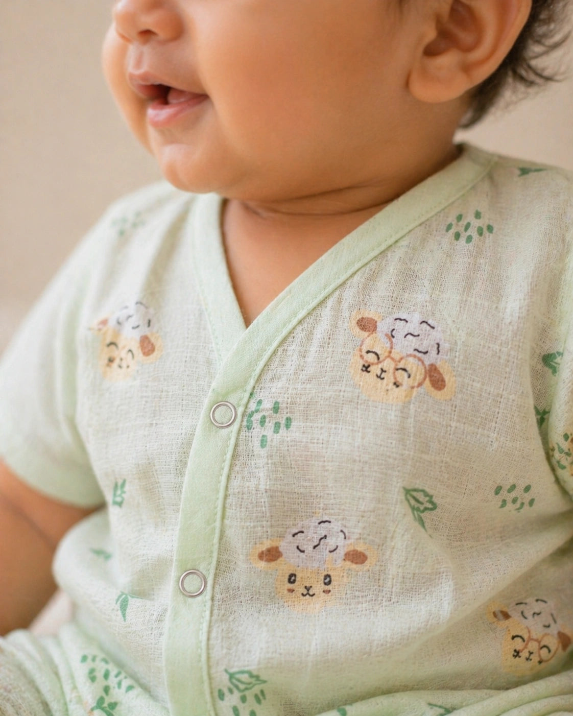 Premium Little Lamb Muslin Jabla and Short Set: Ultra-Soft Summer Wear