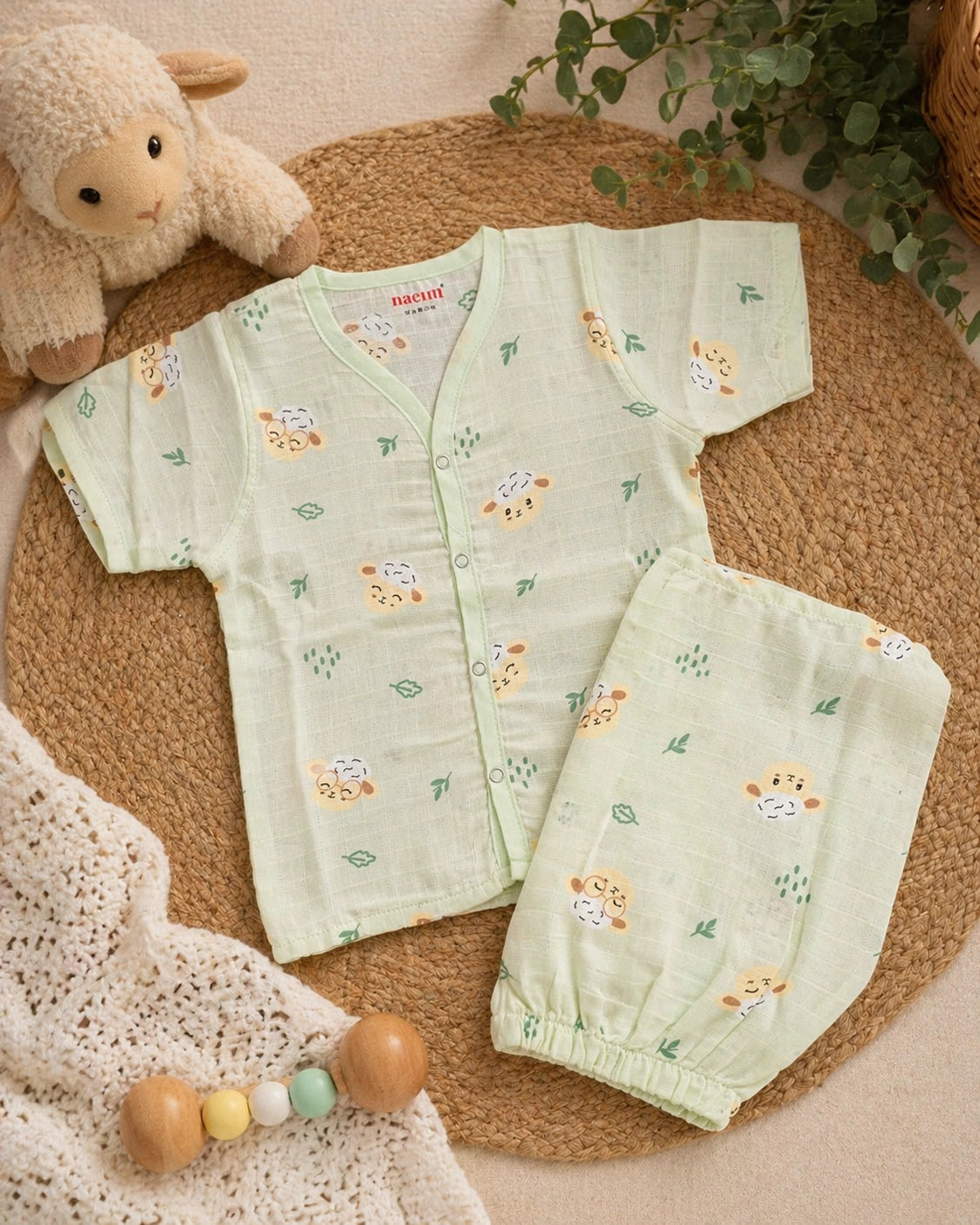 Premium Little Lamb Muslin Jabla and Short Set: Ultra-Soft Summer Wear