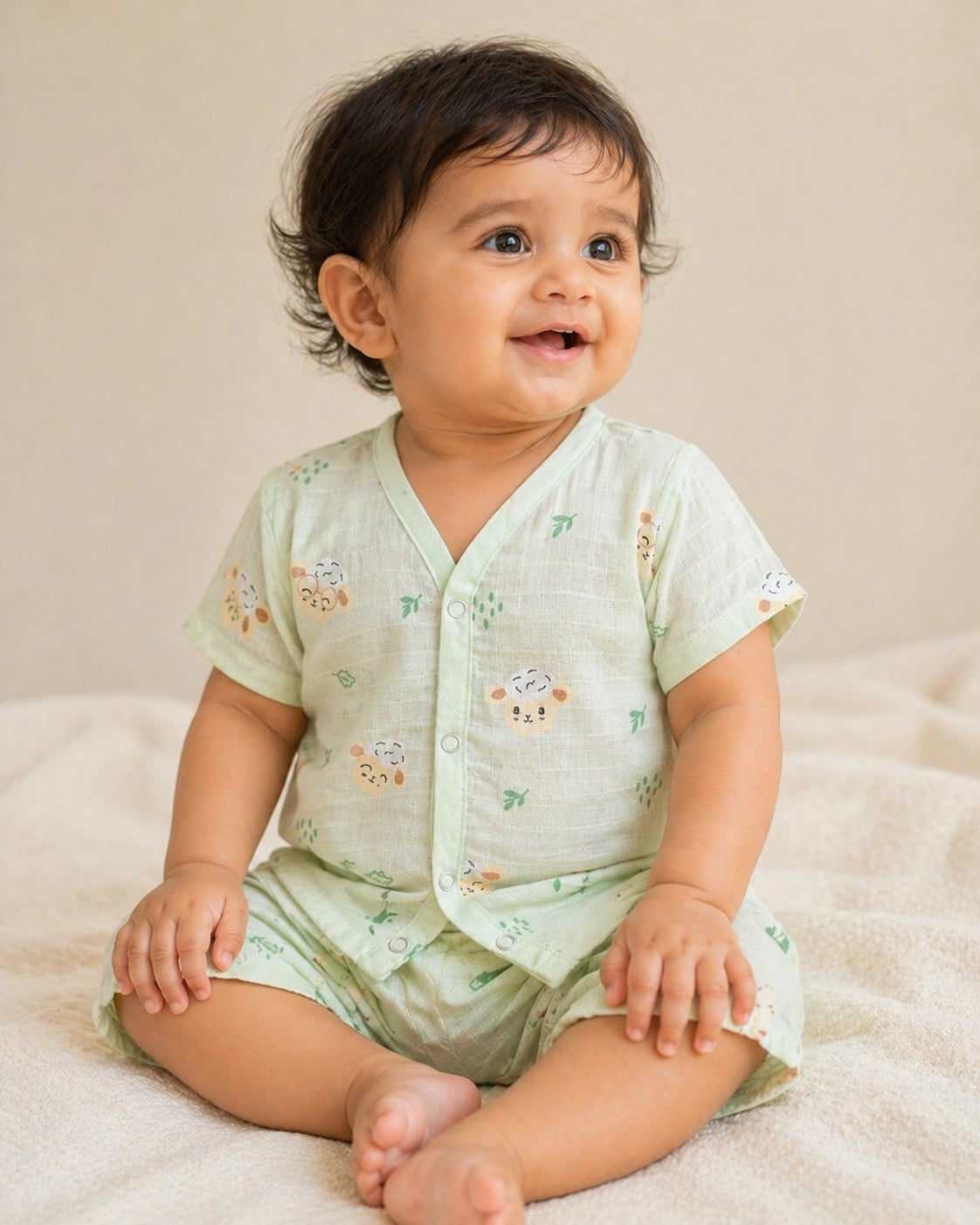 Premium Little Lamb Muslin Jabla and Short Set: Ultra-Soft Summer Wear