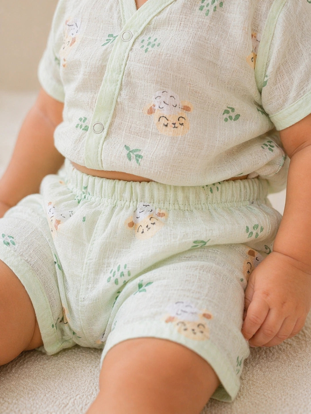 Premium Little Lamb Muslin Jabla and Short Set: Ultra-Soft Summer Wear