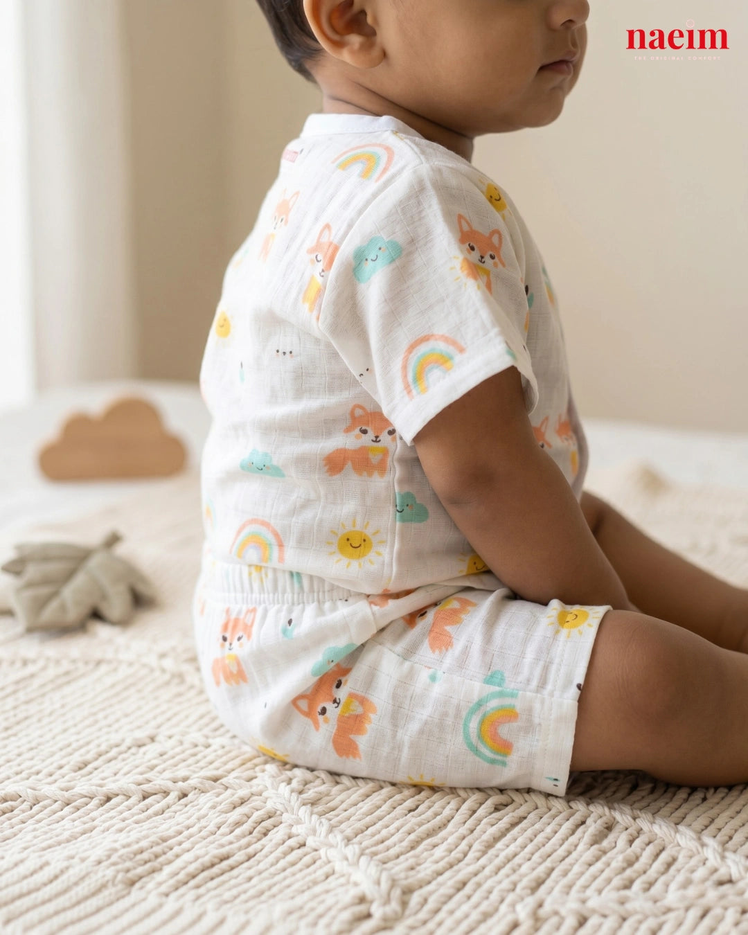 Premium Little Fox’s Tales Muslin Jabla and Shorts Set - Breathable White Cotton Baby Co-ord
