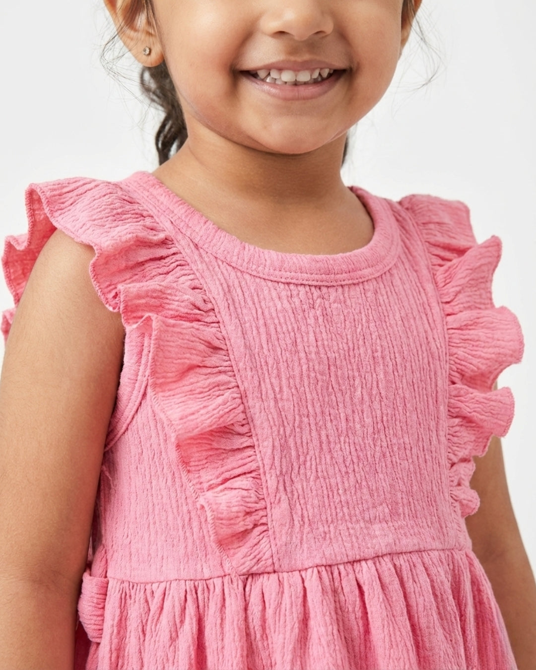 Pink Ruffle Frock for Girls (1–6 Years) | Soft Crinkled Cotton Everyday Dress