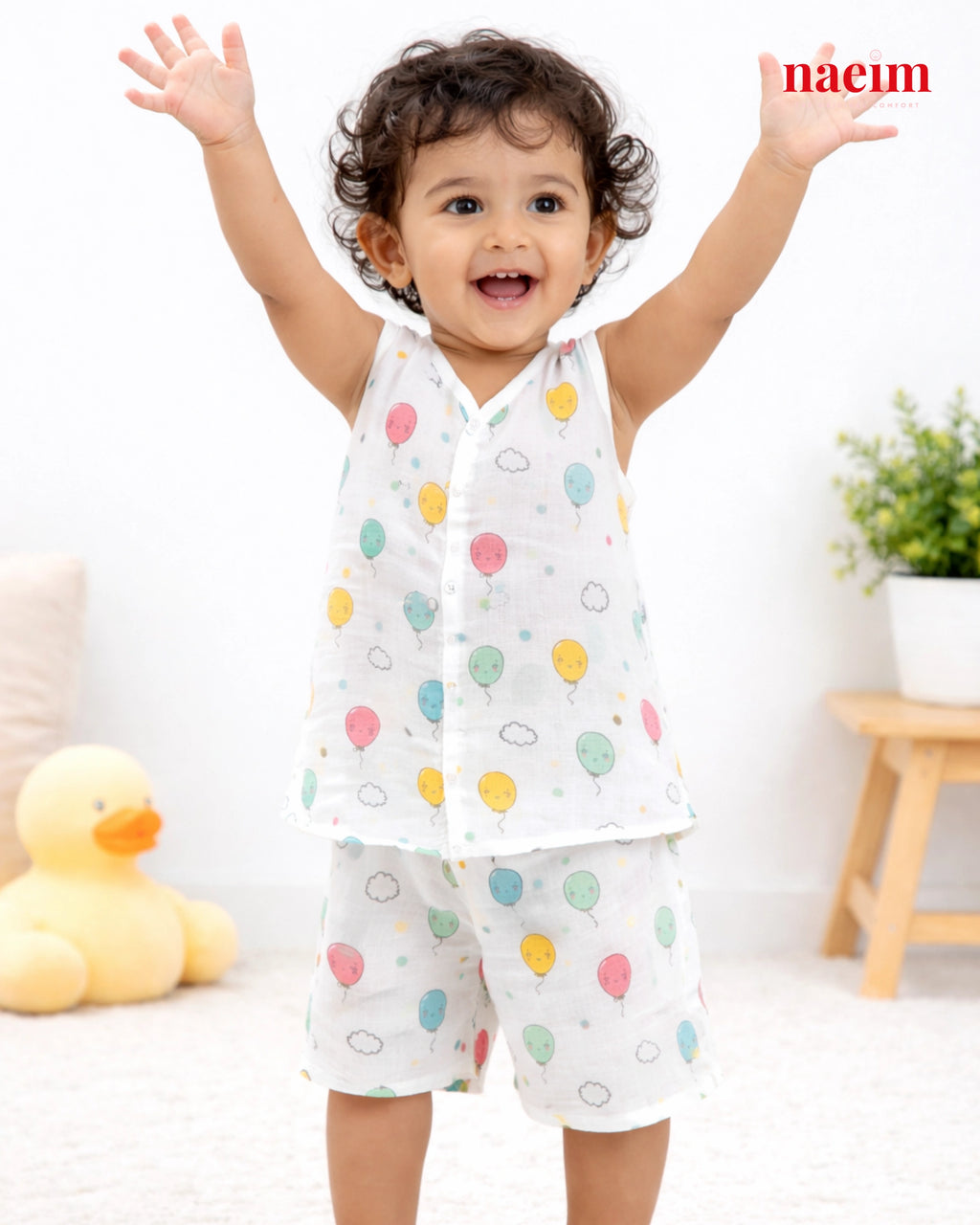 Naeim Pack of 3 Premium Muslin Sleeveless Jabla & Shorts Set - Ultimate Summer Value Bundle for Kids