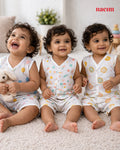 Naeim Pack of 3 Premium Muslin Sleeveless Jabla & Shorts Set - Ultimate Summer Value Bundle for Kids