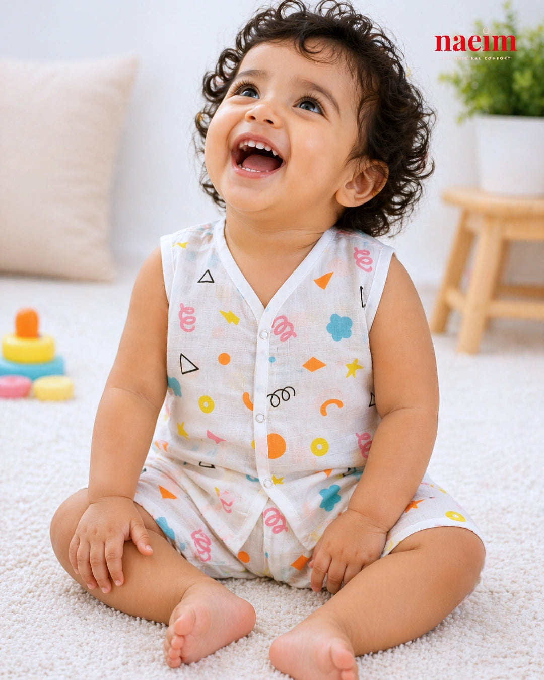 Muslin Sleeveless Jabla & Shorts Set - Geomentry-Themed Summer Essentials - Geomentry