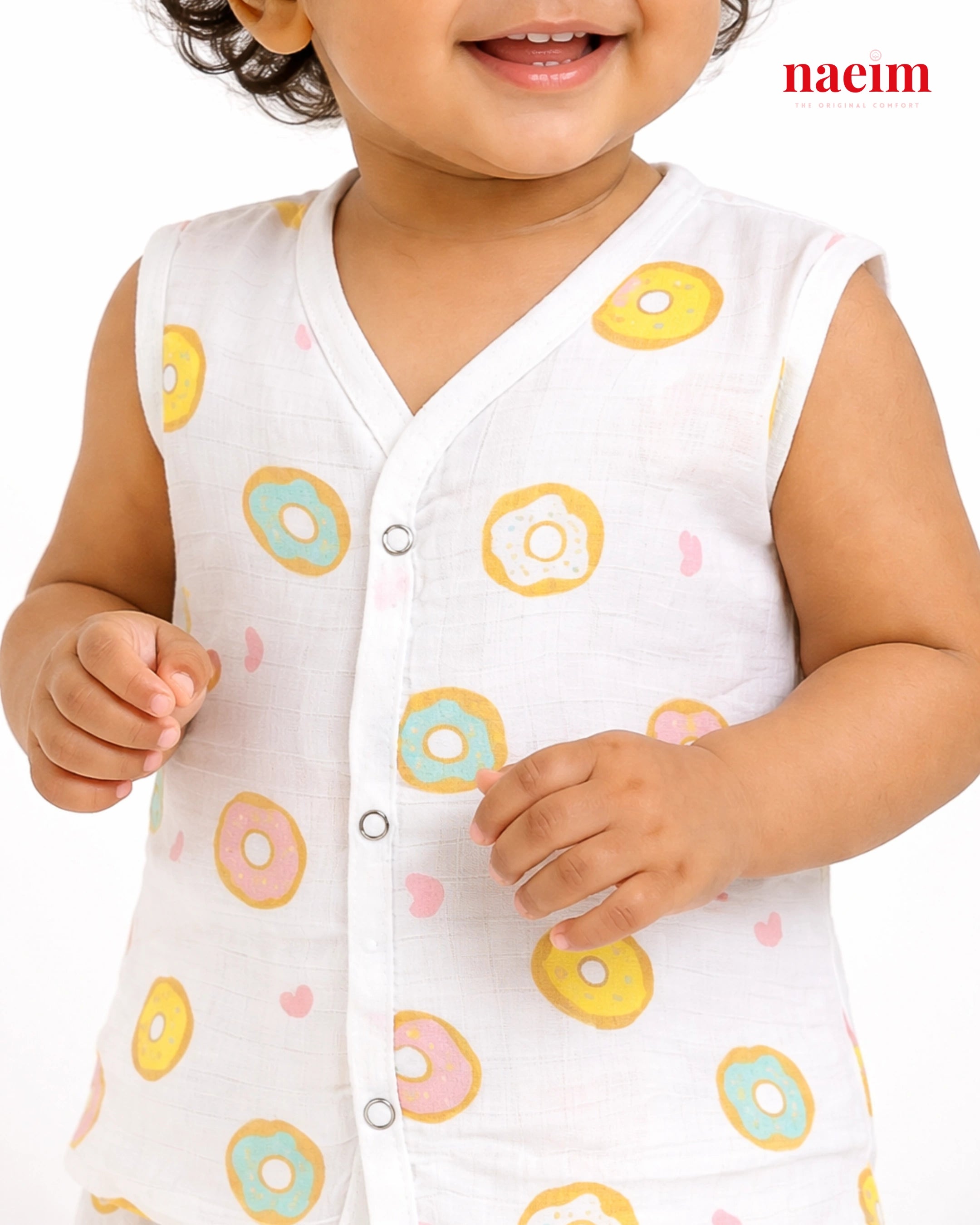 Muslin Sleeveless Jabla & Shorts Set - Dessert-Themed Summer Essentials - Sweet Donuts