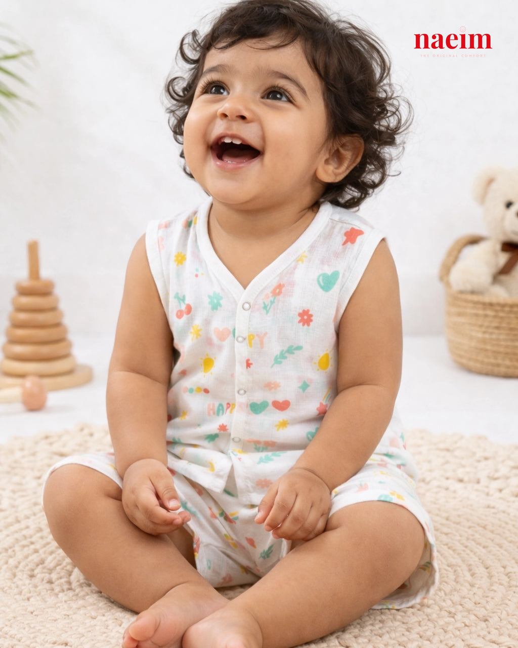 Naeim Pack of 3 Premium Muslin Sleeveless Jabla & Shorts Set - Ultimate Summer Value Bundle for Kids