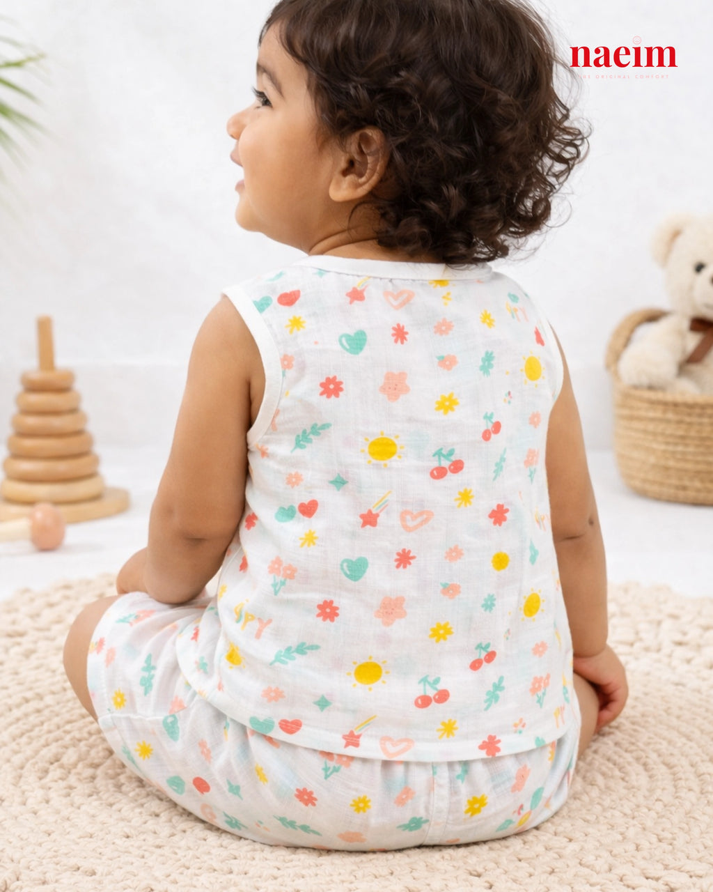 Muslin Sleeveless Jabla & Shorts Set - Playful Print Assorted set