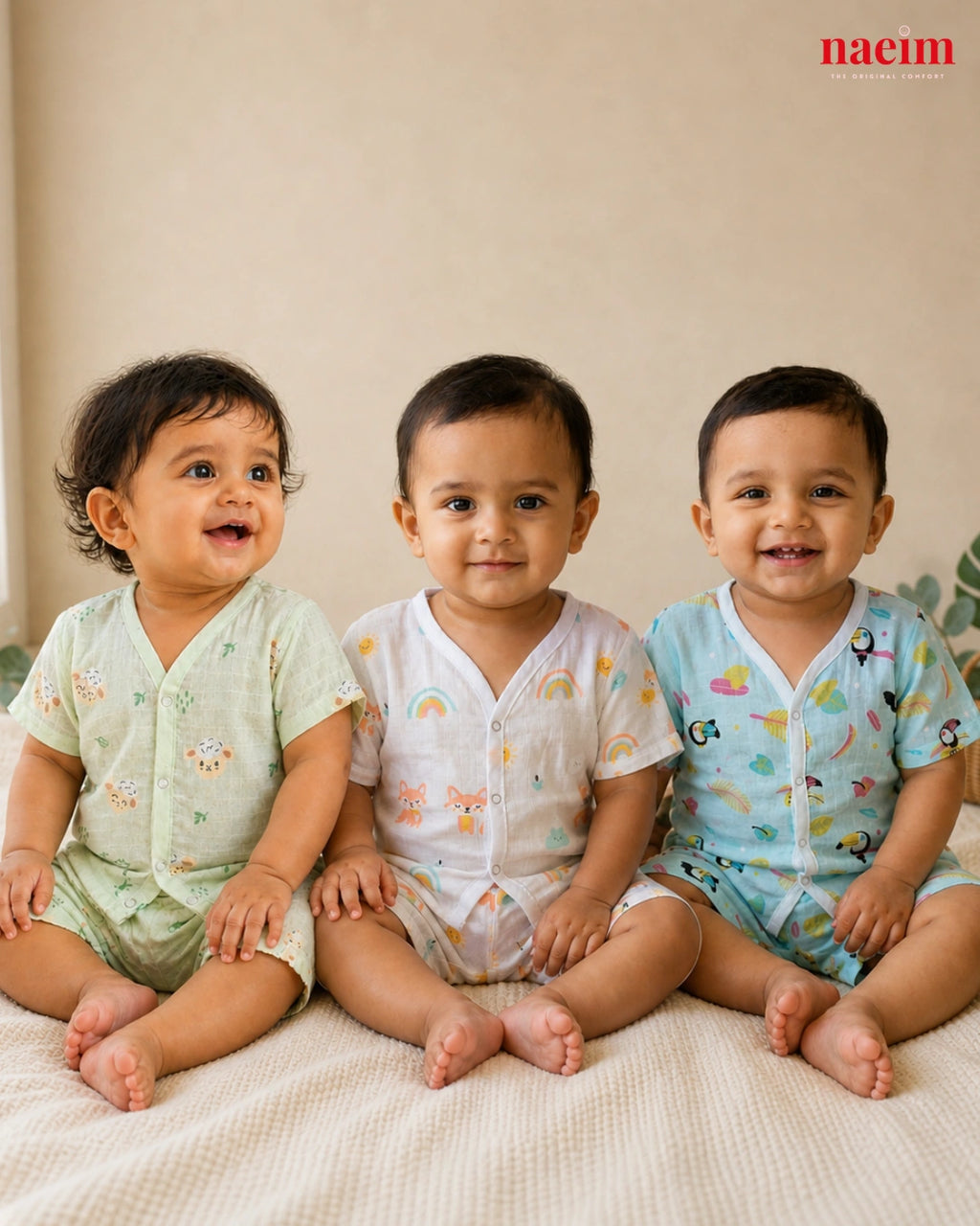 Premium Muslin Summer Trio - Pack of 3 Jabla & Shorts Sets (Fox, Toucan, & Lamb)