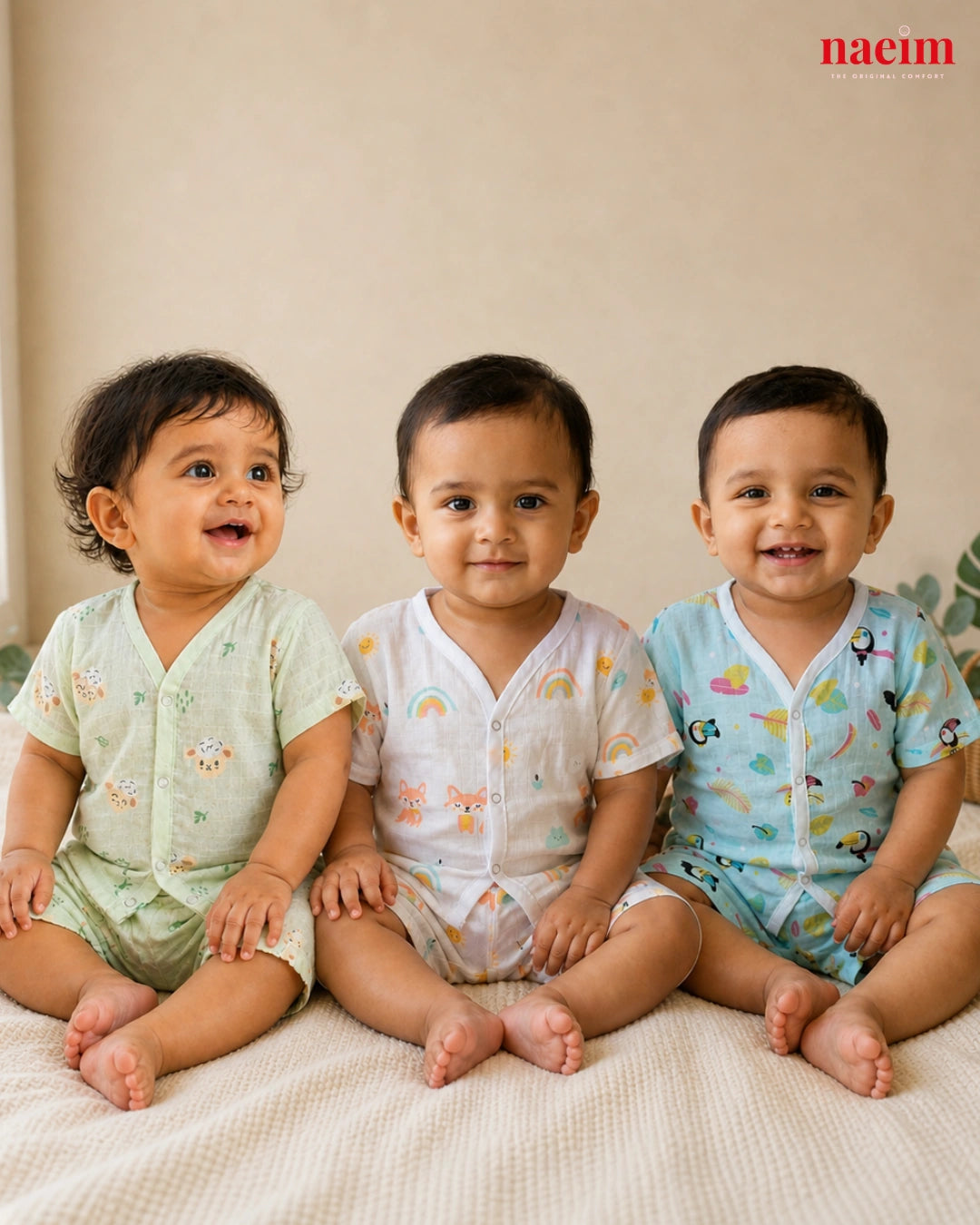 Premium Muslin Summer Trio - Pack of 3 Jabla & Shorts Sets (Fox, Toucan, & Lamb)