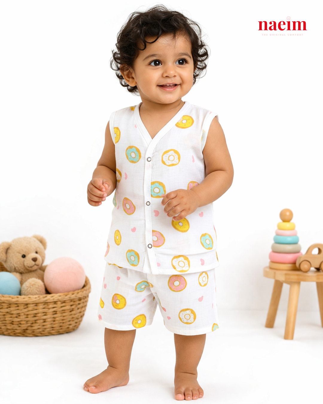 Muslin Sleeveless Jabla & Shorts Set - Dessert-Themed Summer Essentials - Sweet Donuts