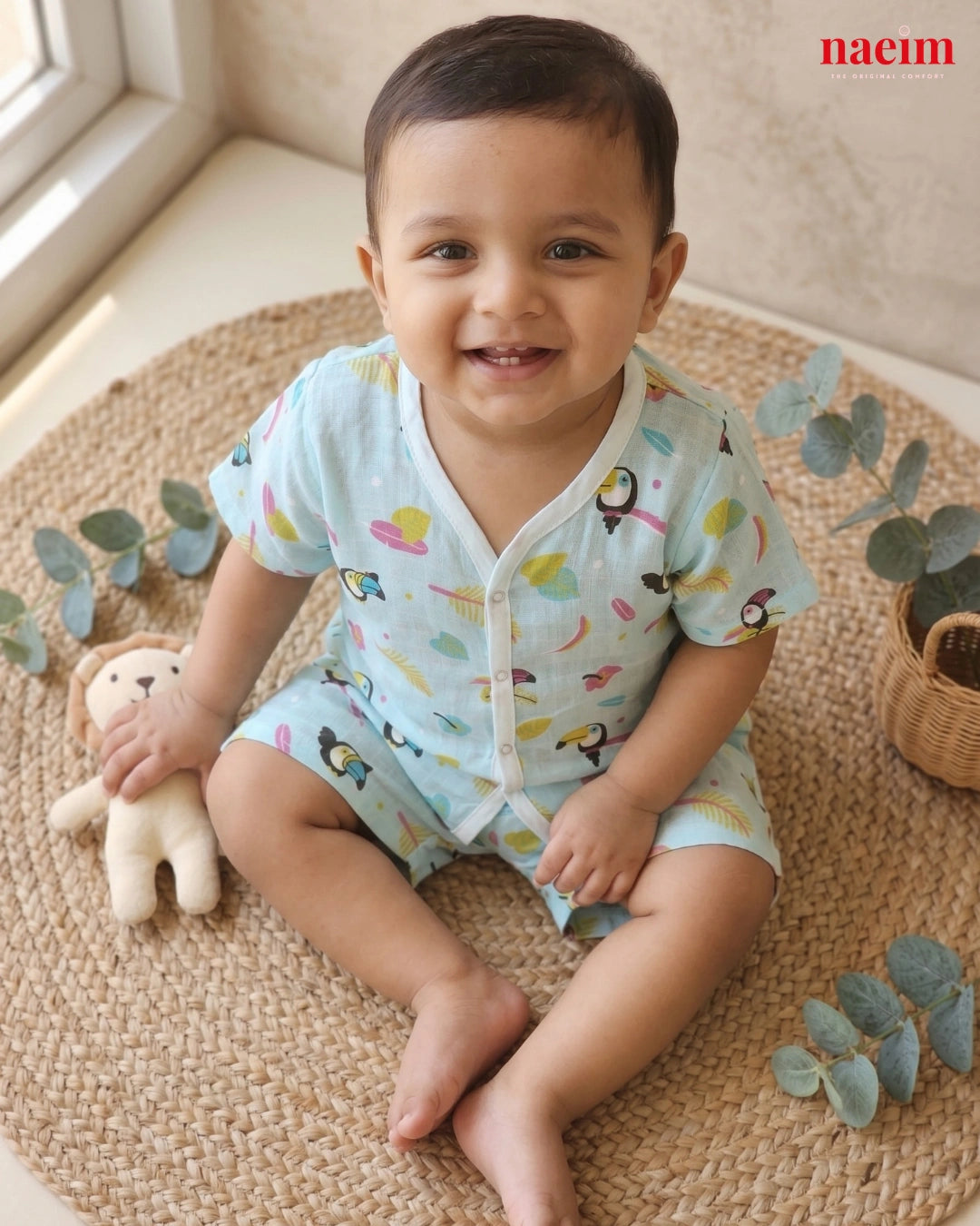 Premium Toucan Tropics Muslin Jabla and Shorts Set - Breathable Cotton Baby Co-ord