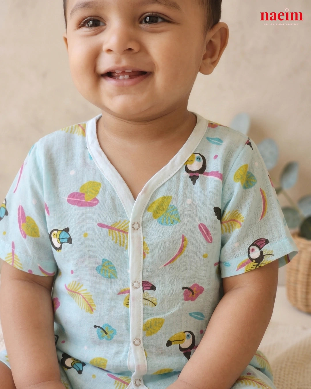 Premium Toucan Tropics Muslin Jabla and Shorts Set - Breathable Cotton Baby Co-ord