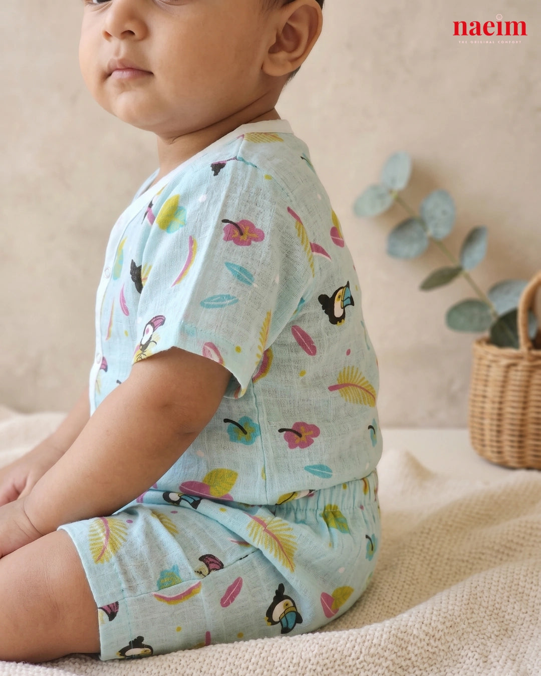 Premium Toucan Tropics Muslin Jabla and Shorts Set - Breathable Cotton Baby Co-ord