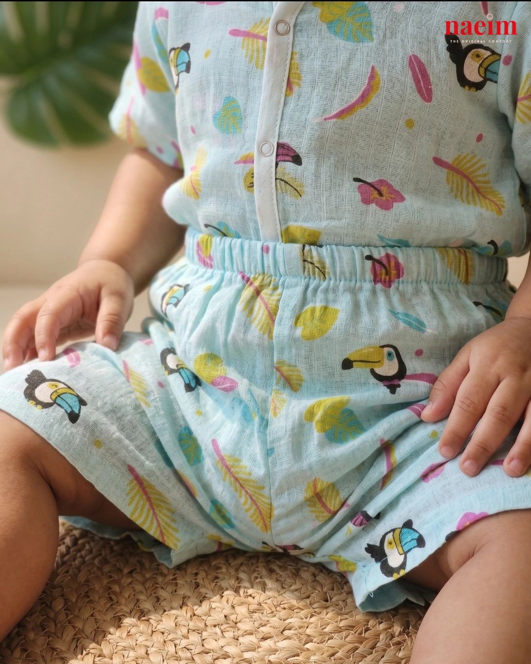 Premium Toucan Tropics Muslin Jabla and Shorts Set - Breathable Cotton Baby Co-ord